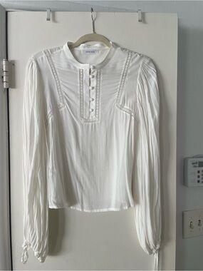 Anine Bing Ivory Lace-Trim Button Peasant Blouse